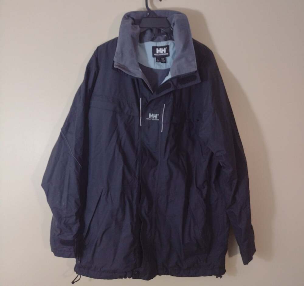 HELLY HANSEN Utility Rain Jacket hidden Hood nylon tech black Coat Size Large